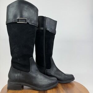 New Womens Clarks Maye‎ Carly Buckle Strap Black Leather Riding Boots Size 9.5 M